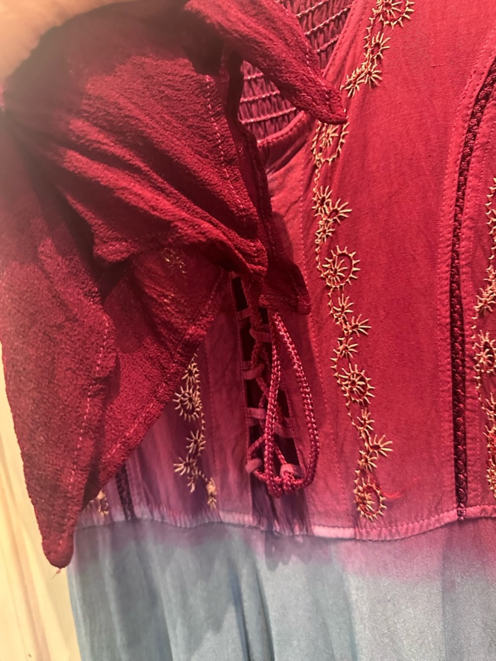 Fashion Terminal Boho fairy Core lace up embroidered ombré dress - Picture 5 of 8